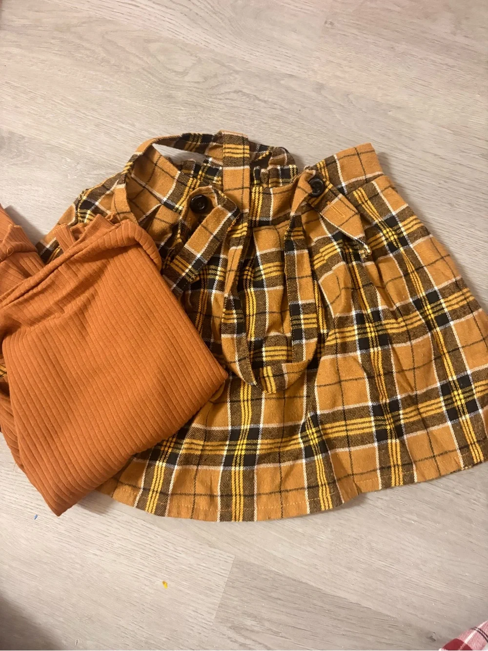 Mustard Plaid Women’s Skirt with Rust Top